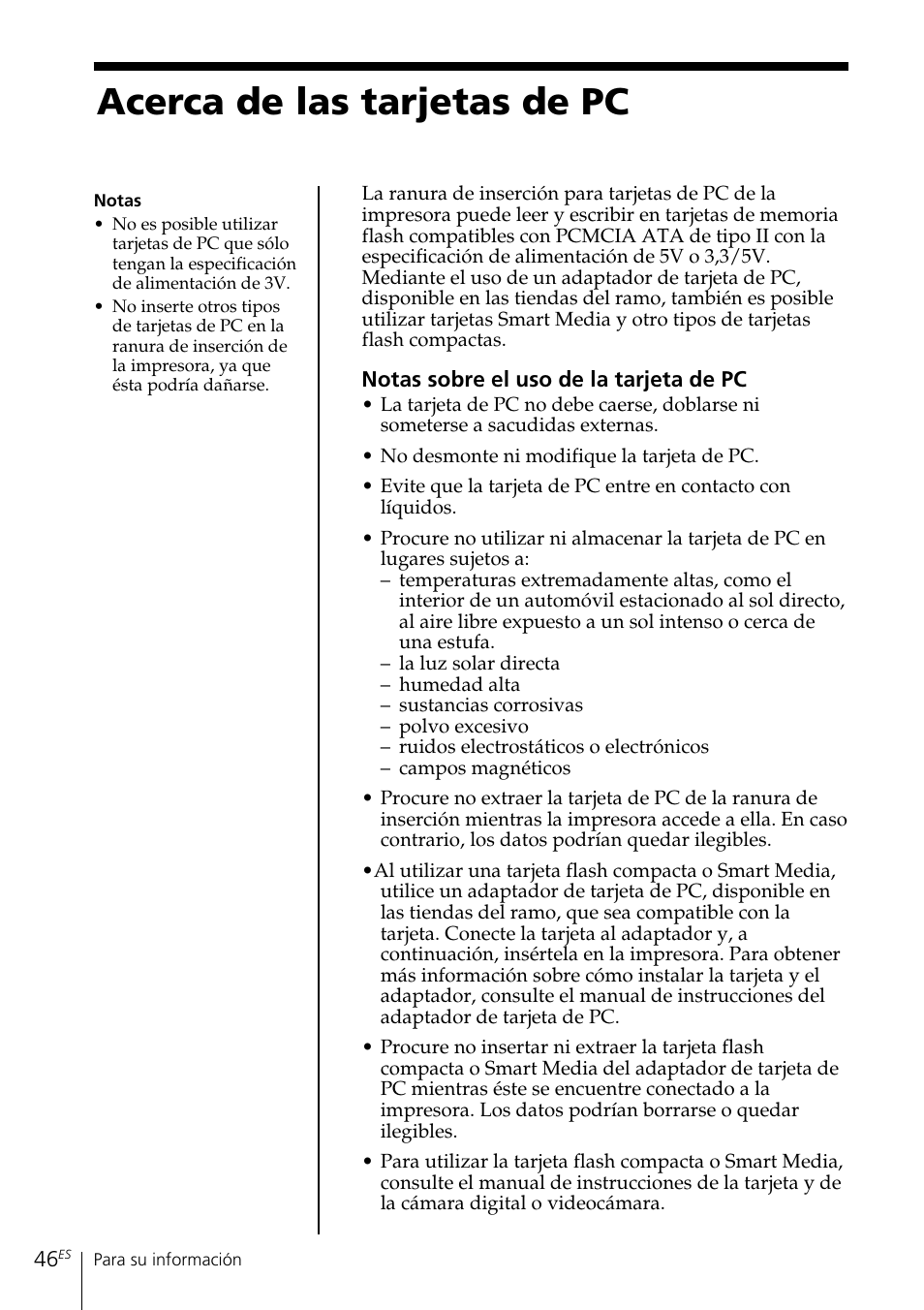Acerca de las tarjetas de pc | Sony DPP-MS300E Manual del usuario | Página 46 / 112
