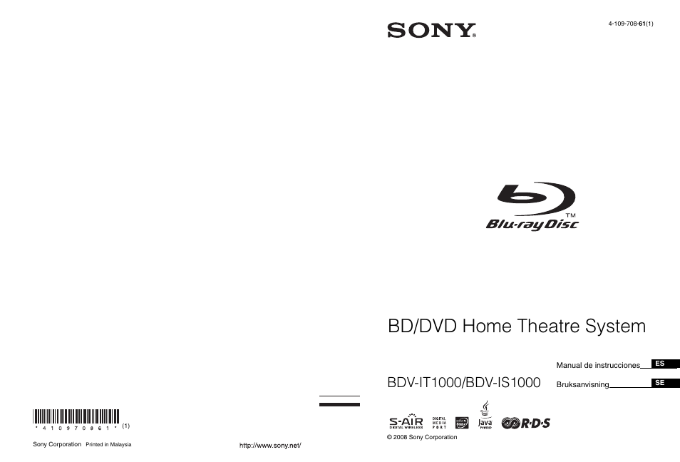 Sony BDV-IS1000 Manual del usuario | Páginas: 315