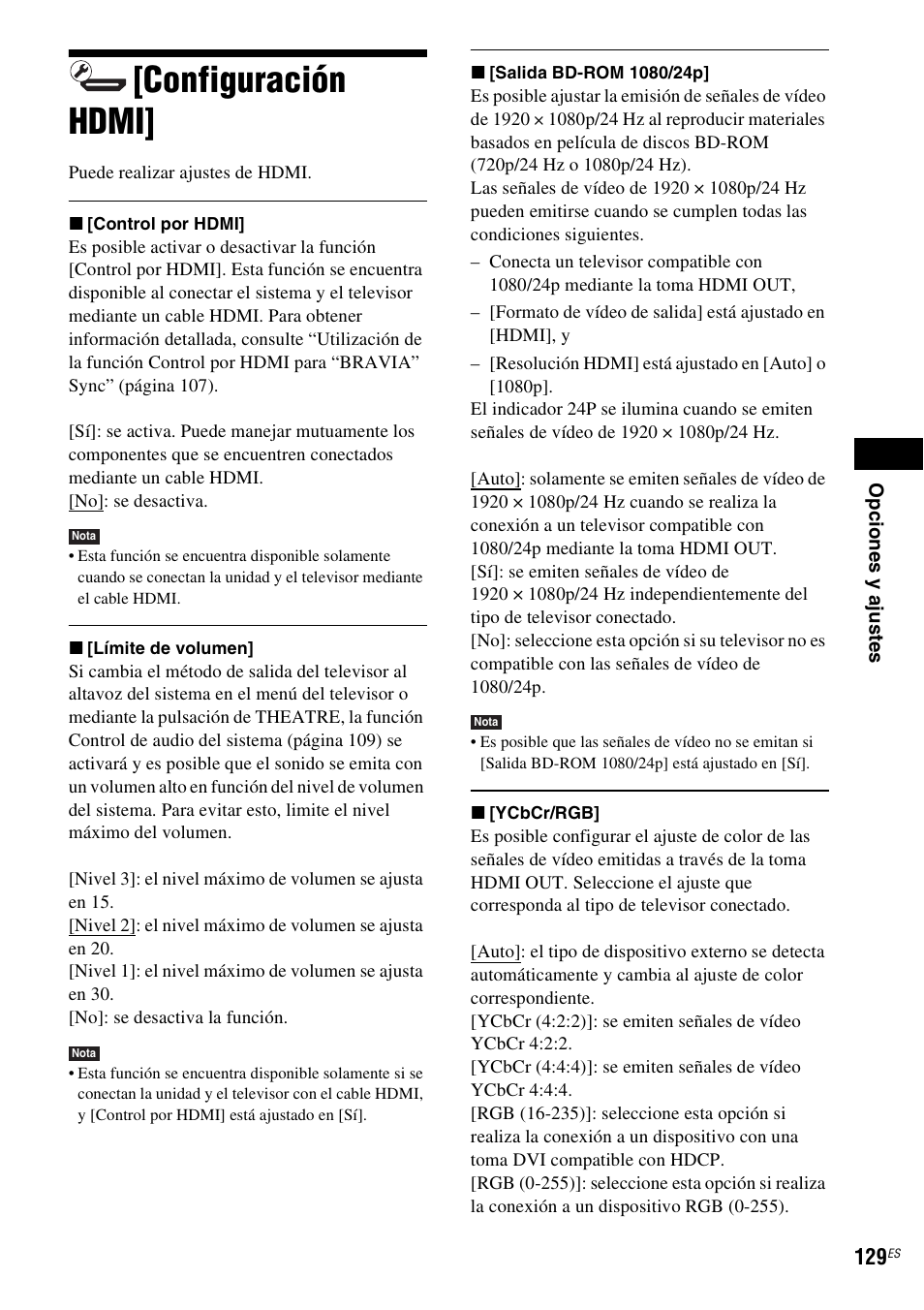 Configuración hdmi | Sony BDV-IS1000 Manual del usuario | Página 129 / 315