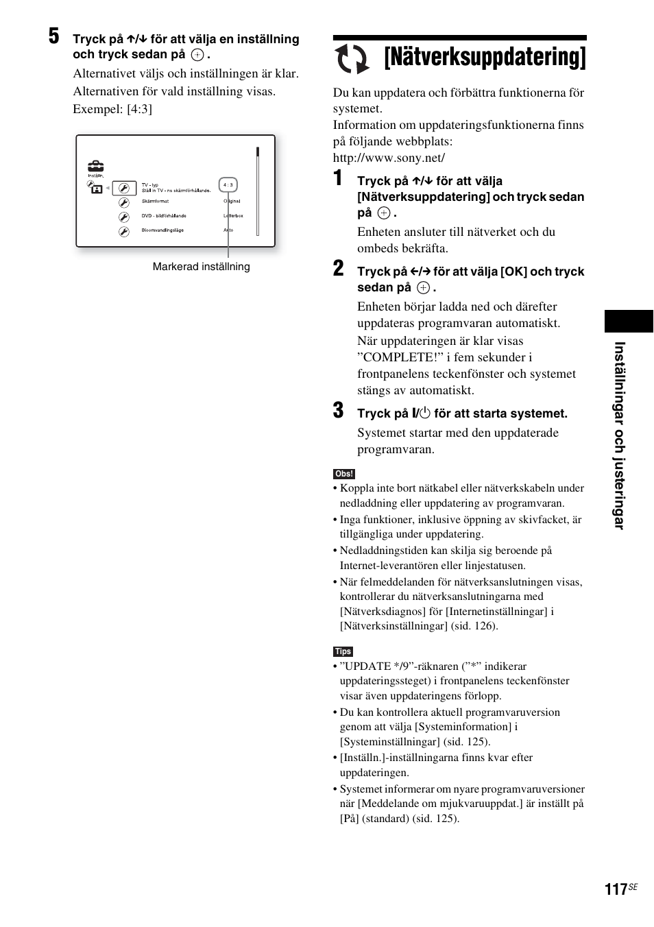 Nätverksuppdatering, Se [nätverksuppdatering] (sid. 117), Nätverksuppdatering] (sid. 117) | Sony BDV-IS1000 Manual del usuario | Página 277 / 315