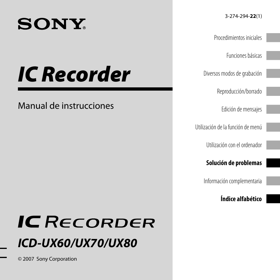 Sony ICD-UX80 Manual del usuario | Páginas: 68
