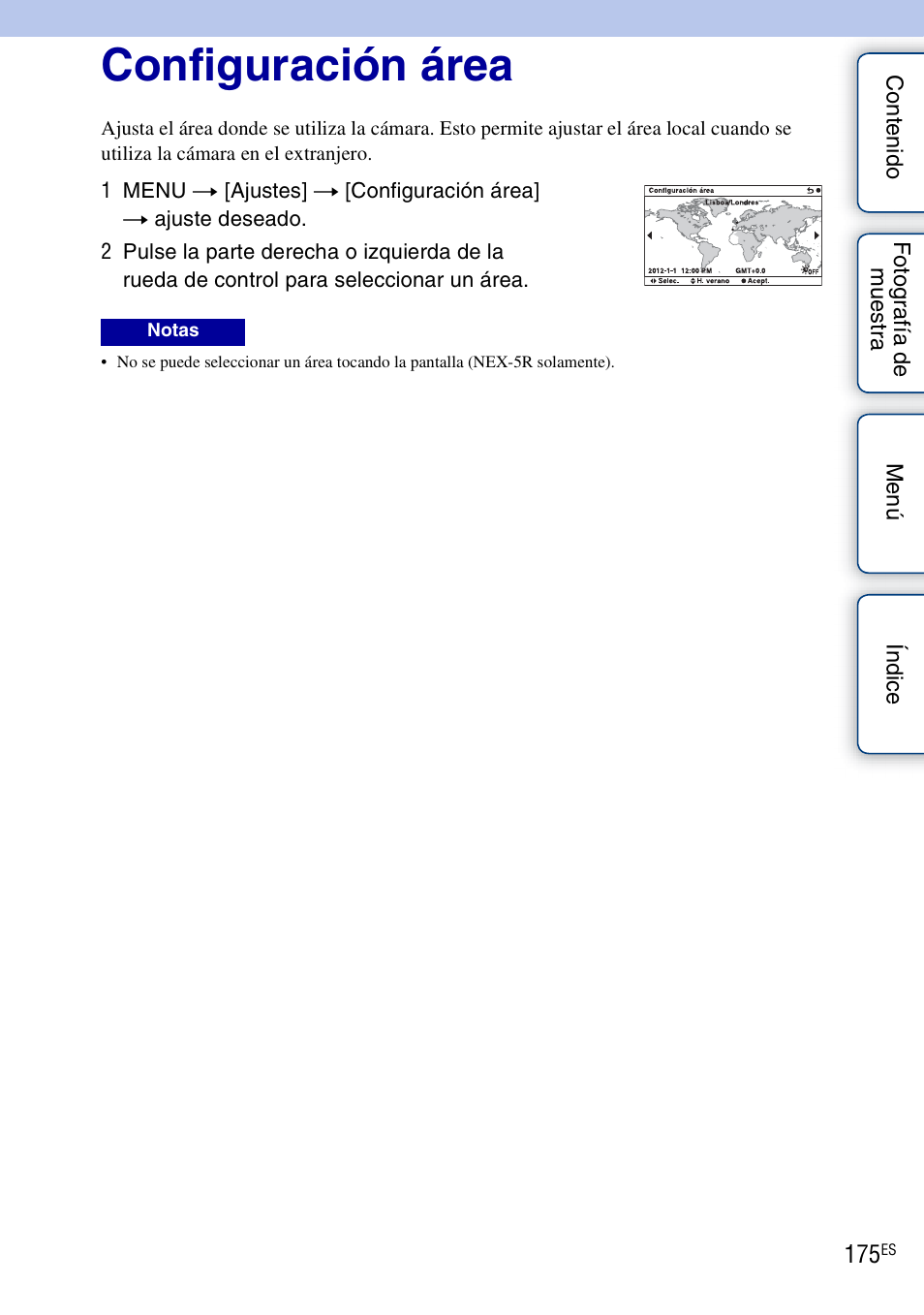 Configuración área | Sony NEX-6L Manual del usuario | Página 175 / 252