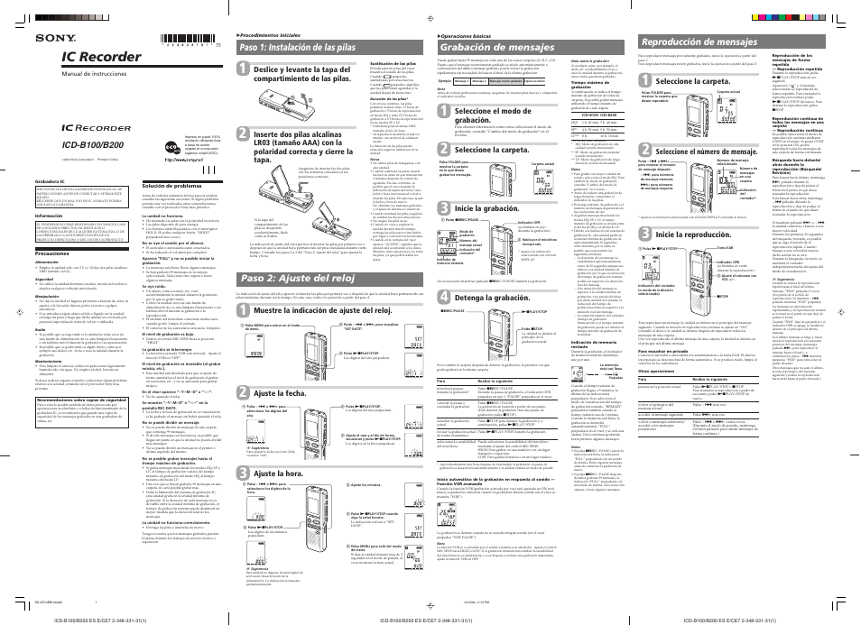 Sony ICD-B200 Manual del usuario | Páginas: 2