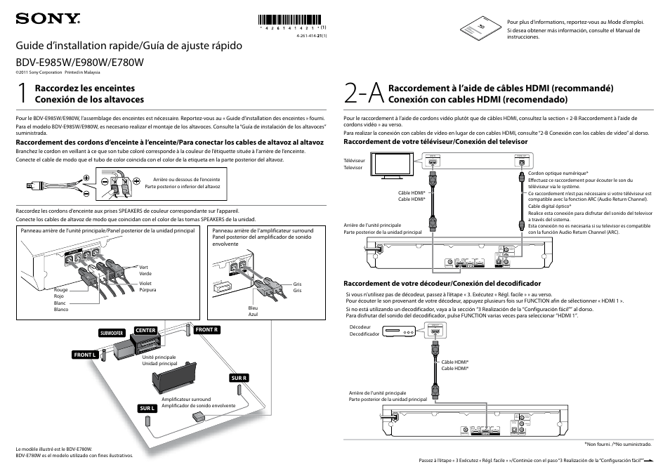 Sony BDV-E985W Manual del usuario | Páginas: 2