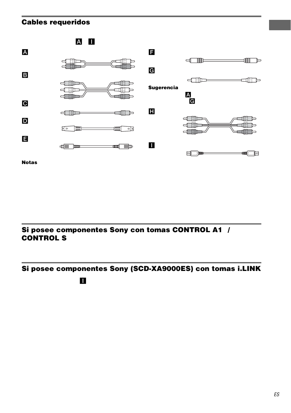 Cables requeridos | Sony TA-DA9000ES Manual del usuario | Página 5 / 68