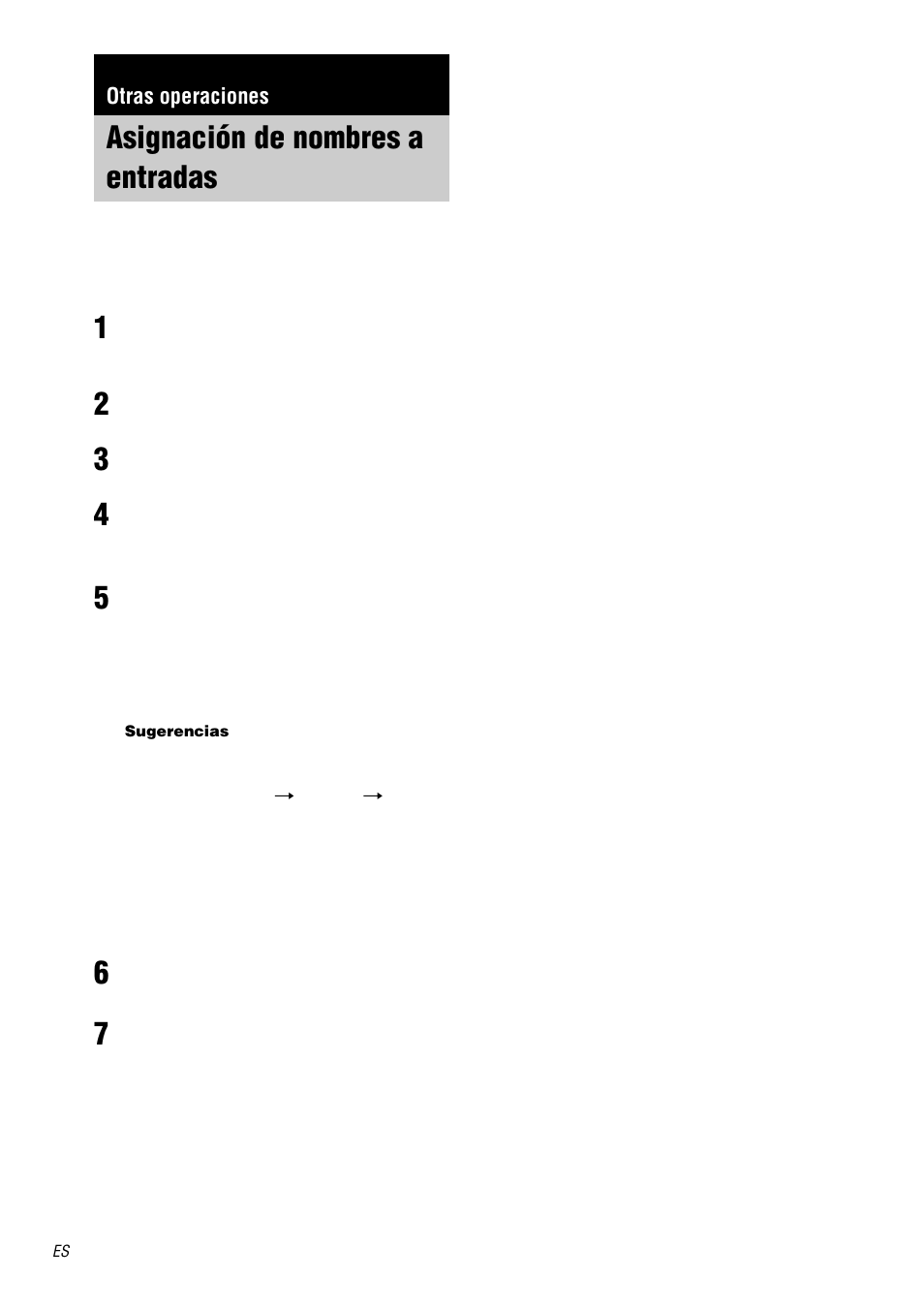 Otras operaciones, Asignación de nombres a entradas | Sony TA-DA9000ES Manual del usuario | Página 50 / 68