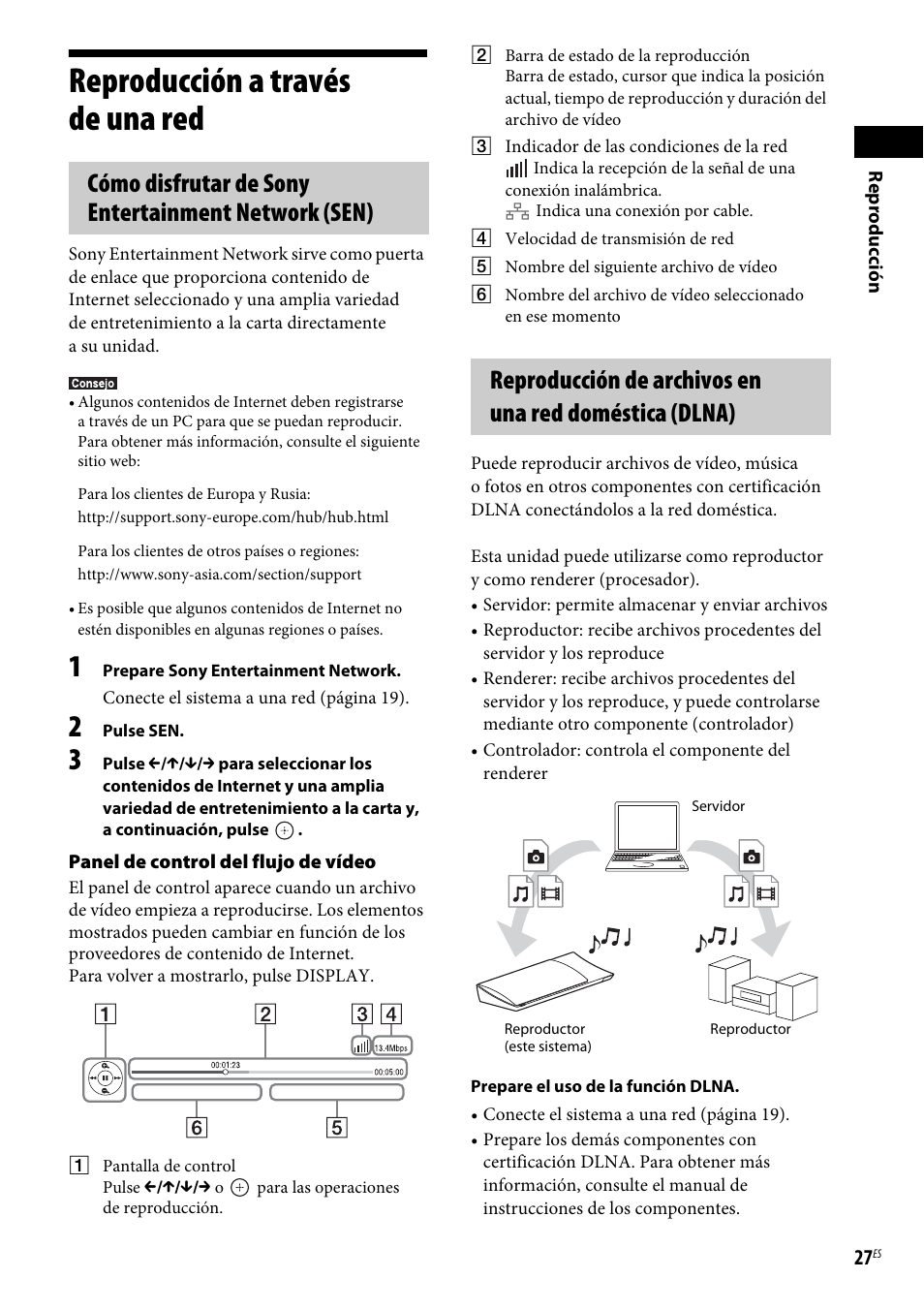 Reproducción a través de una red, Cómo disfrutar de sony entertainment network (sen) | Sony BDV-NF620 Manual del usuario | Página 27 / 62