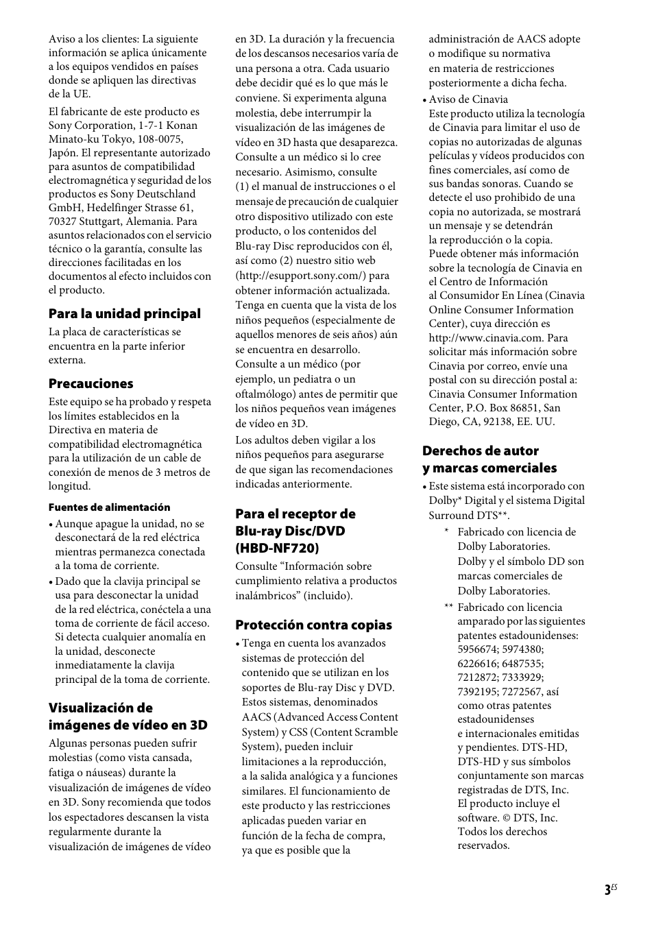 Sony BDV-NF620 Manual del usuario | Página 3 / 62
