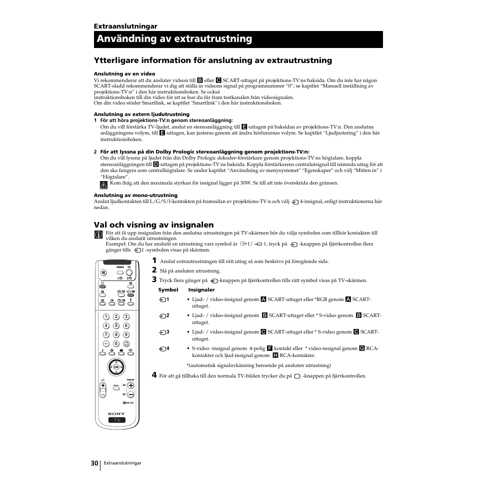 Användning av extrautrustning, Val och visning av insignalen | Sony KP-53PS1 Manual del usuario | Página 158 / 196