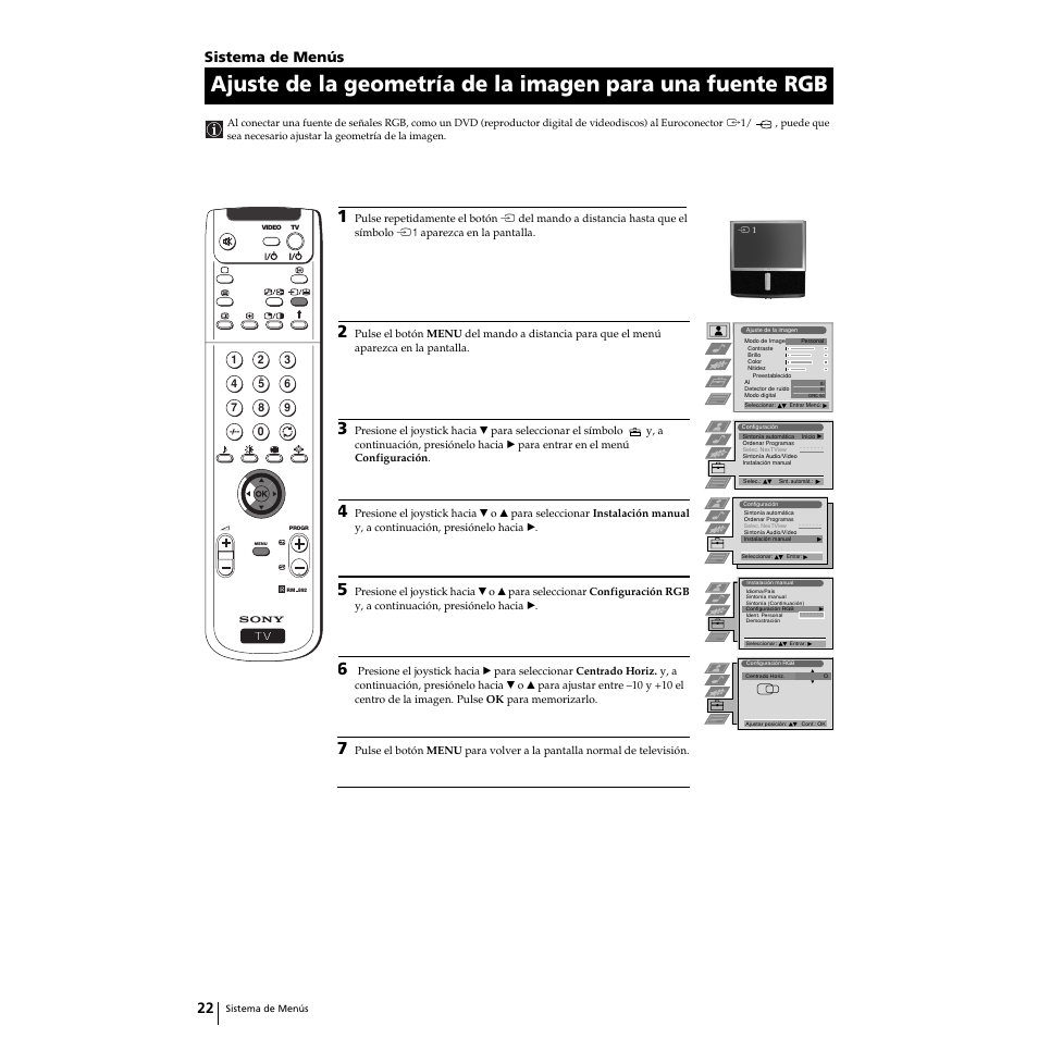 Sistema de menús | Sony KP-53PS1 Manual del usuario | Página 22 / 196