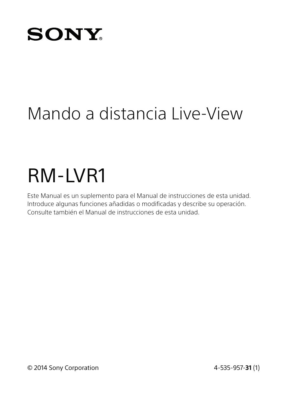 Sony RM-LVR1 Manual del usuario | Páginas: 16