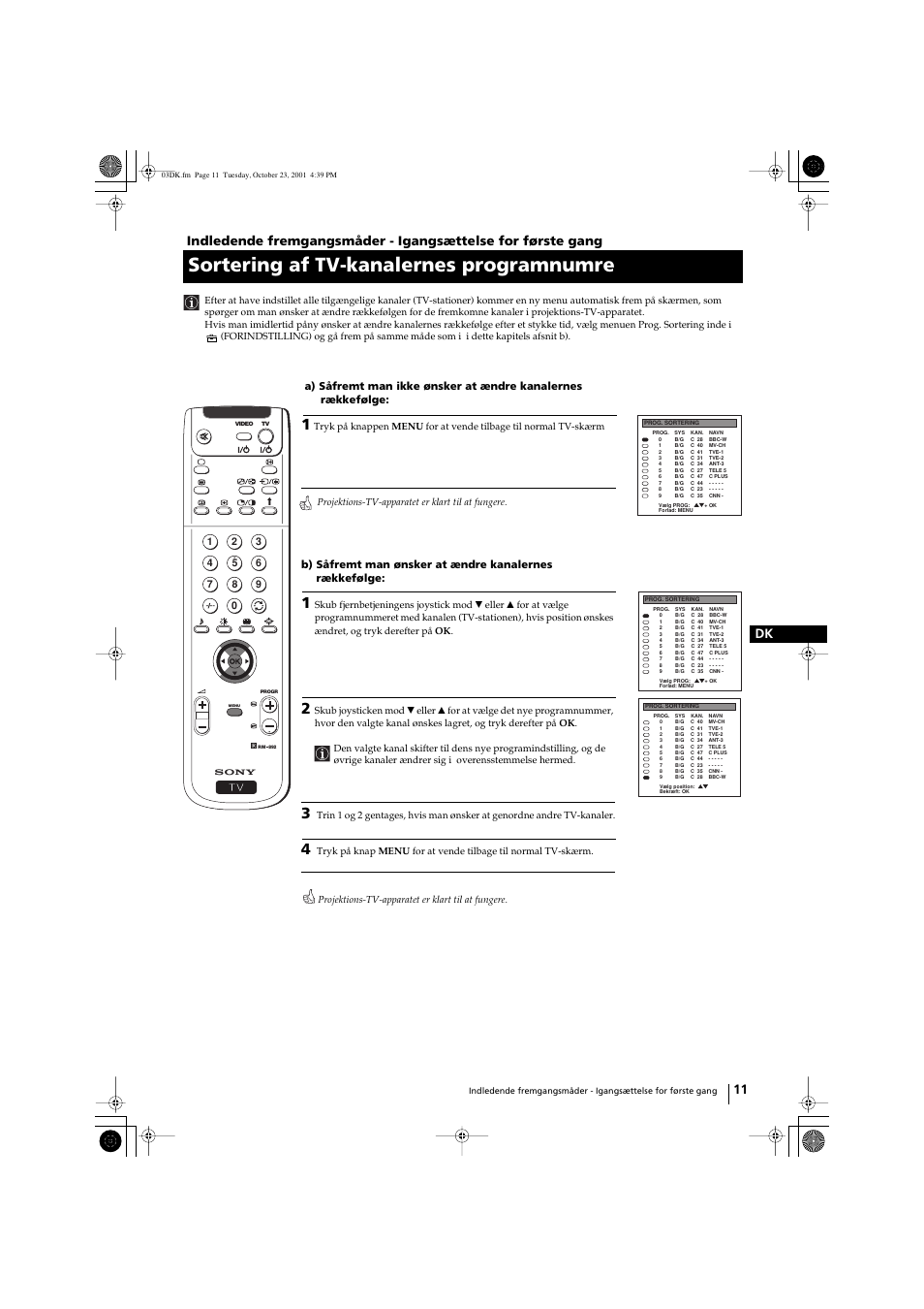 Sortering af tv-kanalernes programnumre | Sony KP-41PX1 Manual del usuario | Página 72 / 188
