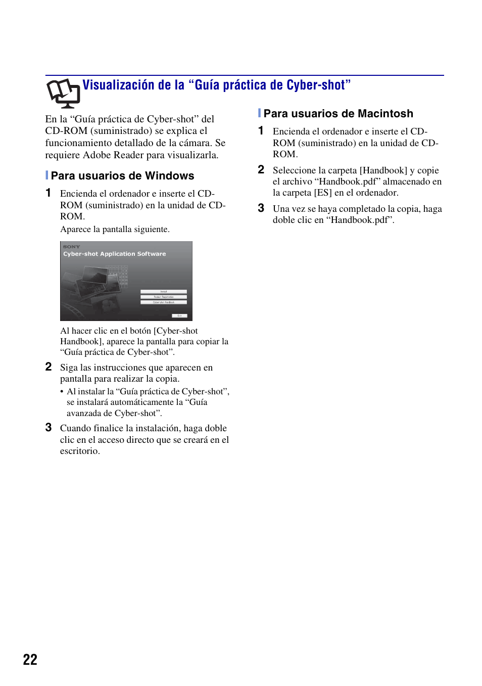 Visualización de la “guía práctica de cyber-shot | Sony DSC-S780 Manual del usuario | Página 22 / 64