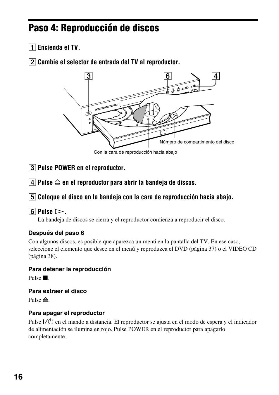 Paso 4: reproducción de discos | Sony DVP-NC600 Manual del usuario | Página 16 / 84