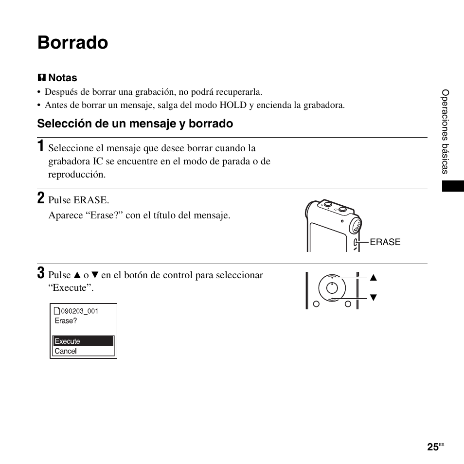 Borrado | Sony ICD-UX200 Manual del usuario | Página 25 / 125
