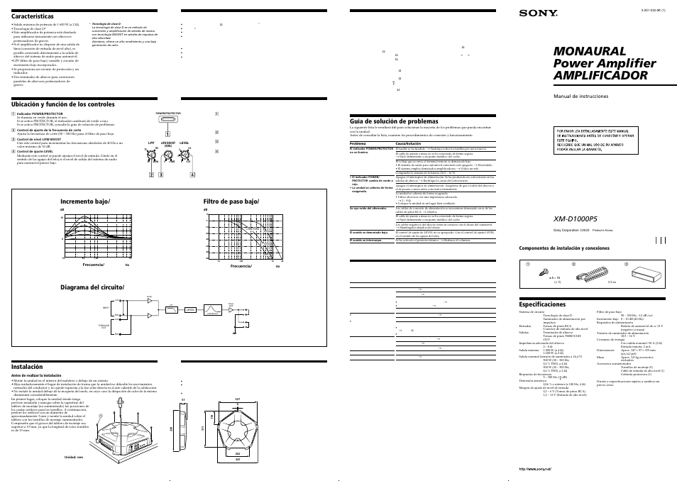 Sony XM-D1000P5 Manual del usuario | Páginas: 2