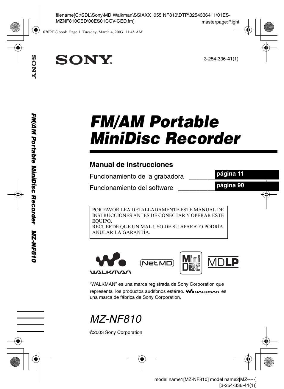 Sony MZ-NF810 Manual del usuario | Páginas: 128