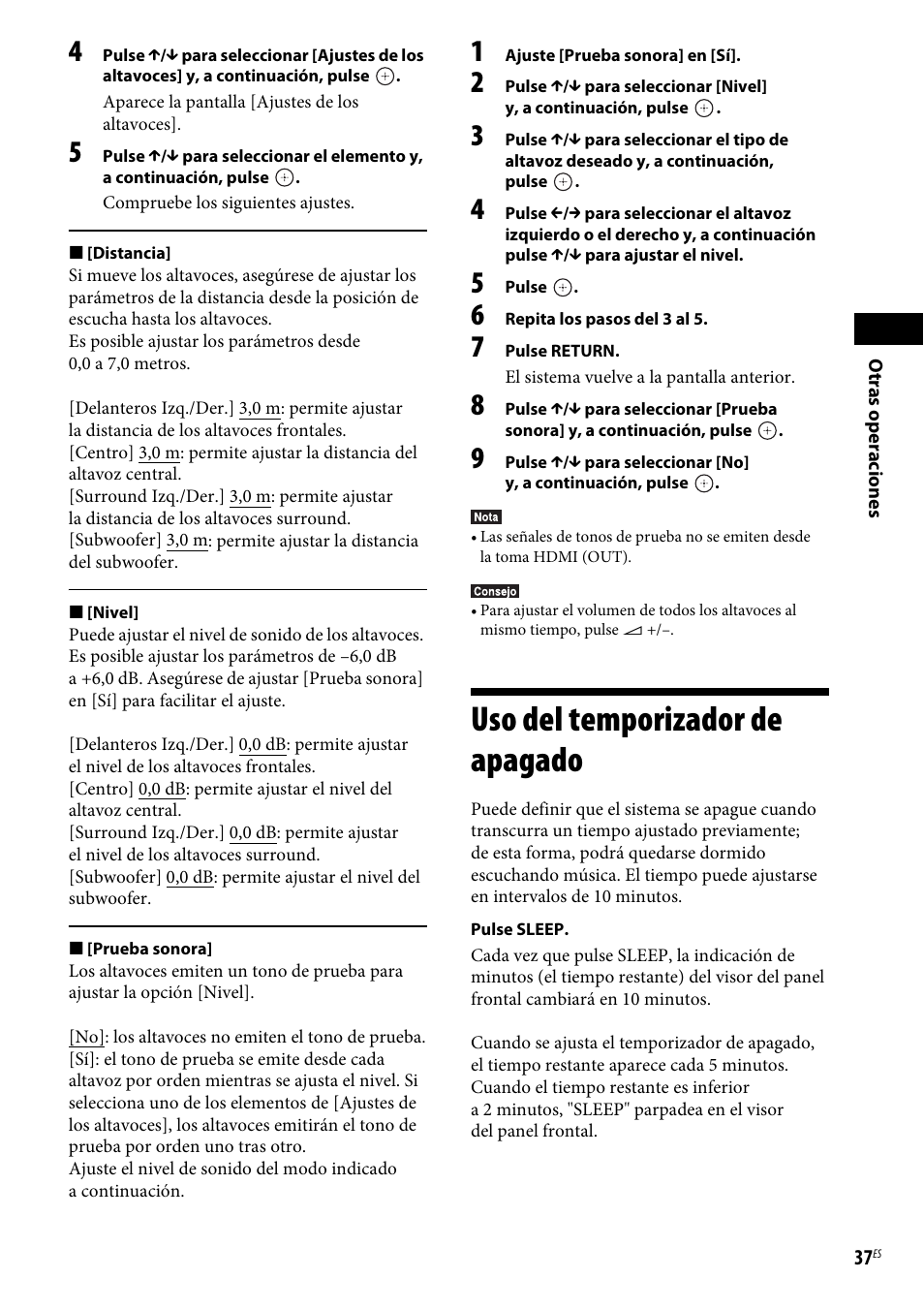 Uso del temporizador de apagado | Sony BDV-E190 Manual del usuario | Página 37 / 60