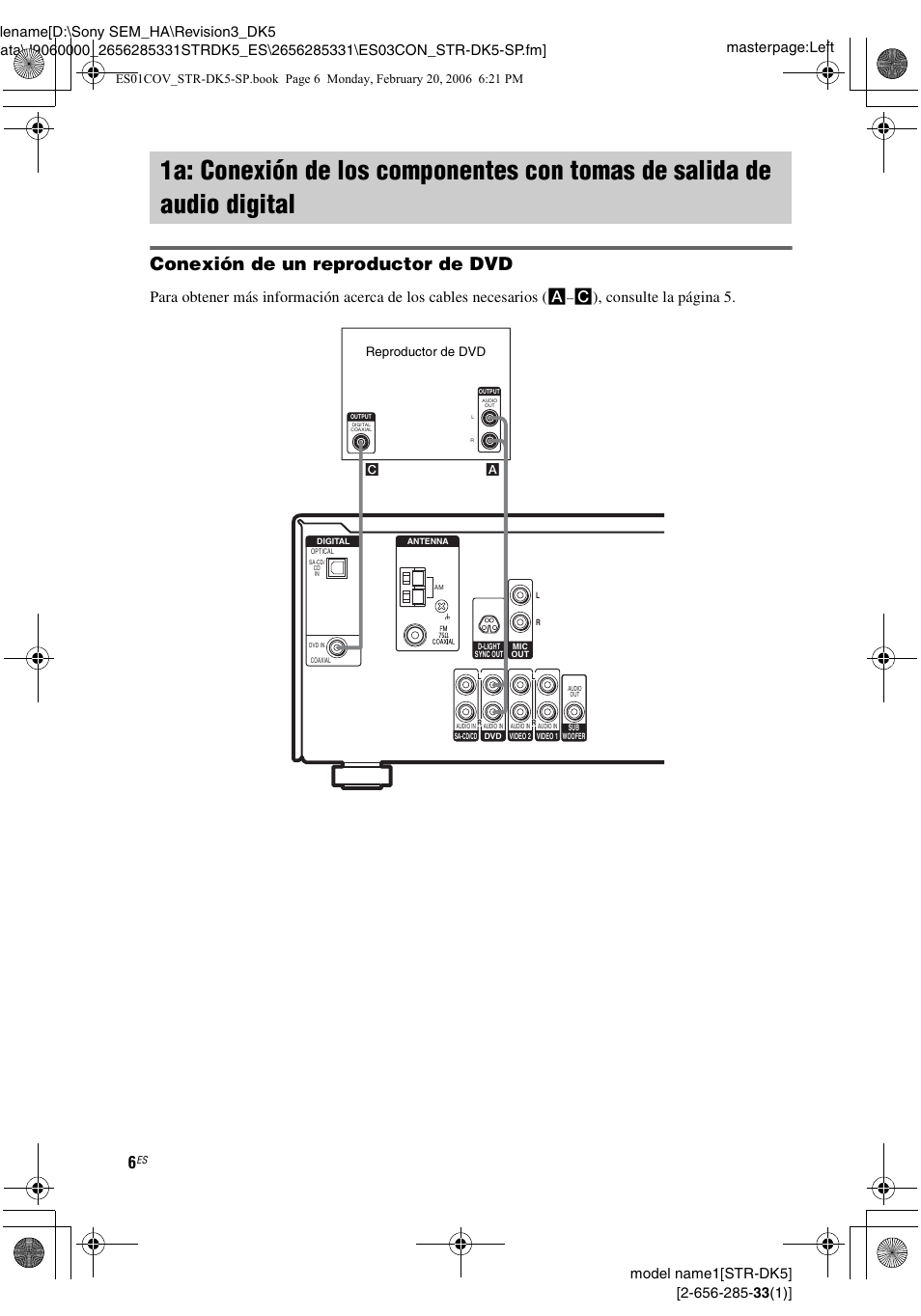 1a: conexión de los componentes, Con tomas de salida de audio digital, Conexión de un reproductor de dvd | C), consulte la página 5 | Sony STR-DK5 Manual del usuario | Página 6 / 48