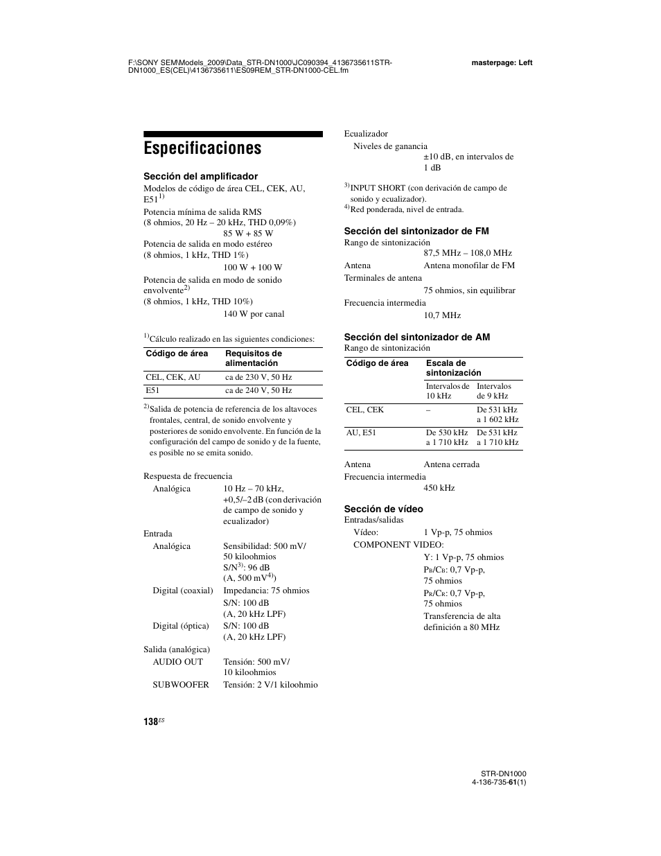 Especificaciones | Sony STR-DN1000 Manual del usuario | Página 138 / 144