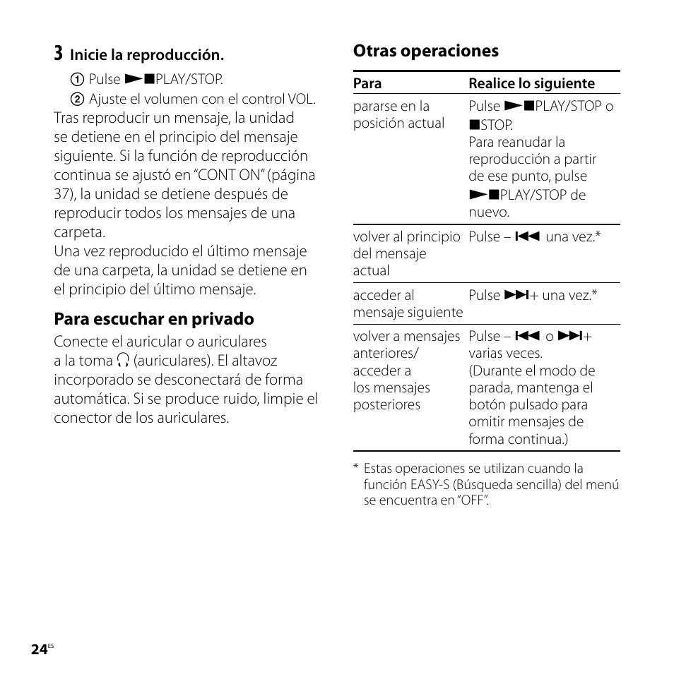 Para escuchar en privado, Otras operaciones | Sony ICD-P520 Manual del usuario | Página 24 / 56