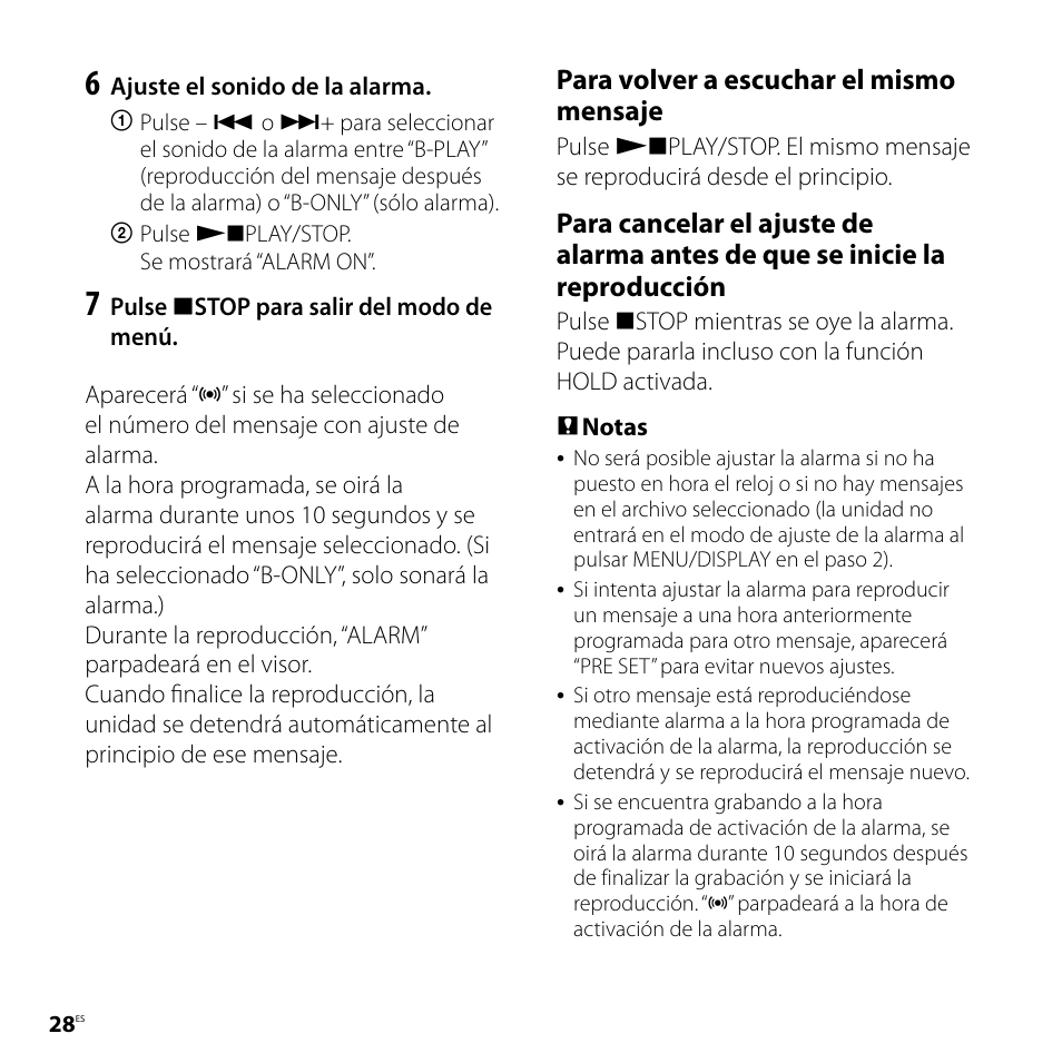 Para volver a escuchar el mismo mensaje | Sony ICD-P520 Manual del usuario | Página 28 / 56