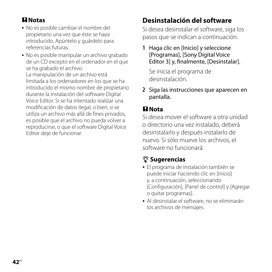 Desinstalación del software | Sony ICD-P520 Manual del usuario | Página 42 / 56