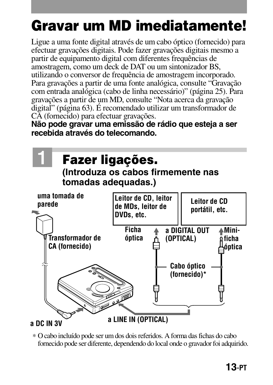 Gravar um md imediatamente, Fazer ligações | Sony MZ-G755 Manual del usuario | Página 87 / 152