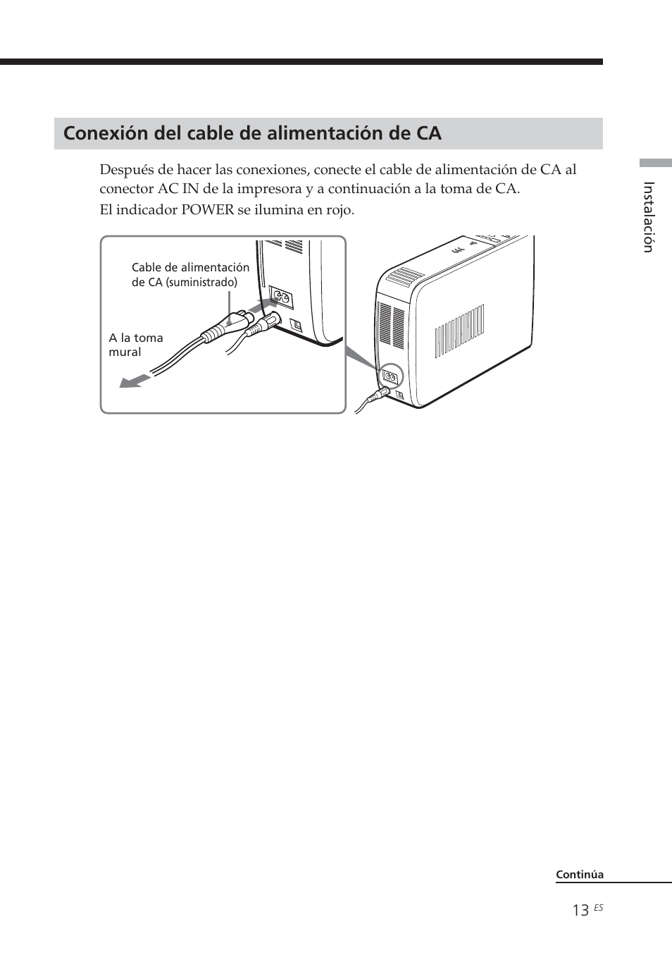 Conexión del cable de alimentación de ca | Sony DPP-EX5 Manual del usuario | Página 13 / 88