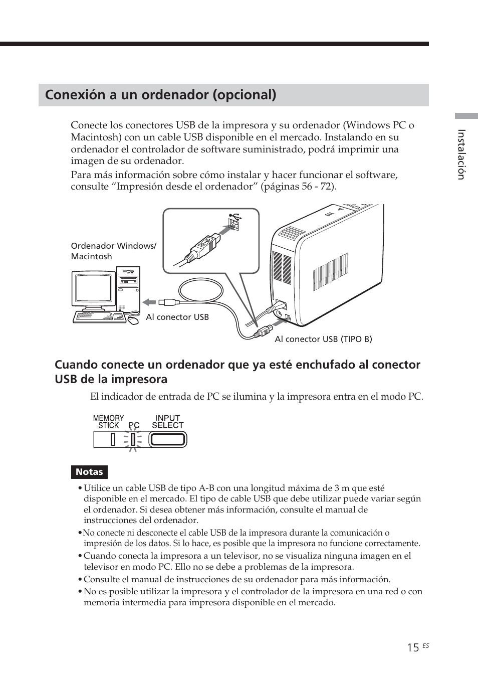 Conexión a un ordenador (opcional) | Sony DPP-EX5 Manual del usuario | Página 15 / 88