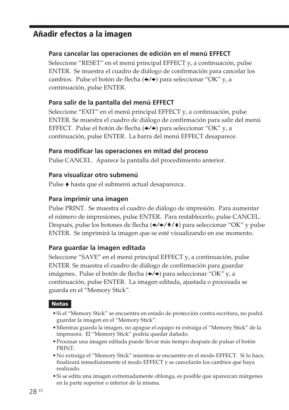 Añadir efectos a la imagen | Sony DPP-EX5 Manual del usuario | Página 28 / 88
