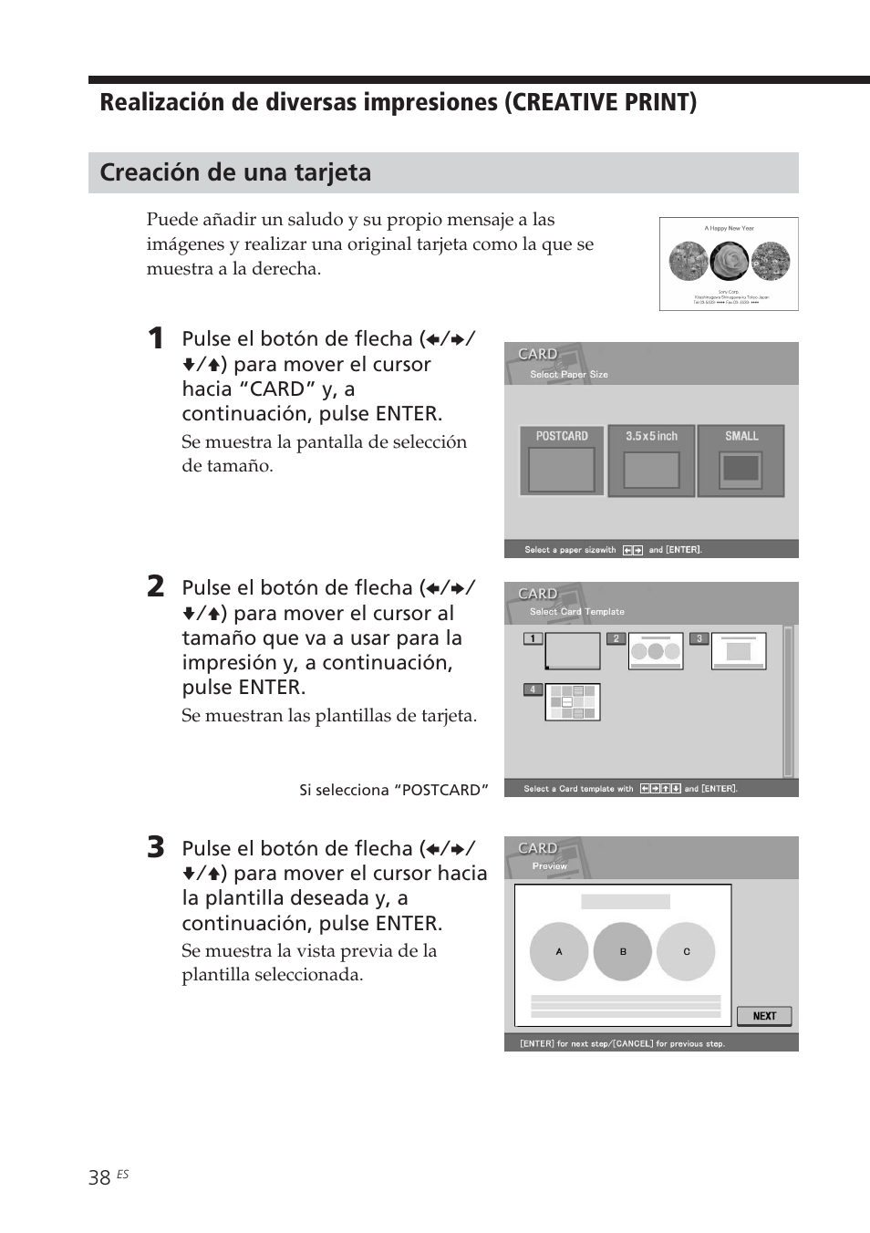 Creación de una tarjeta | Sony DPP-EX5 Manual del usuario | Página 38 / 88