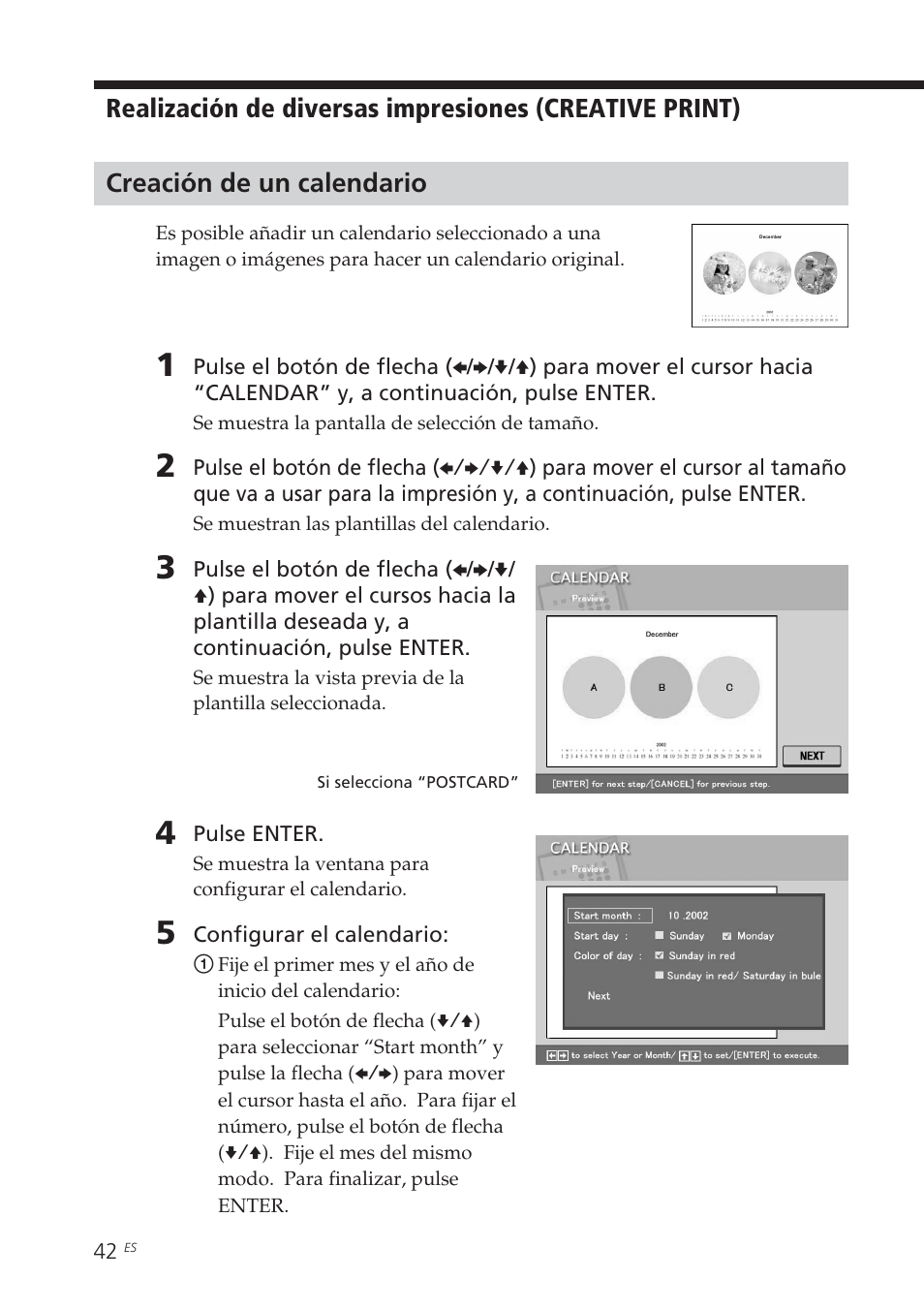 Creación de un calendario | Sony DPP-EX5 Manual del usuario | Página 42 / 88