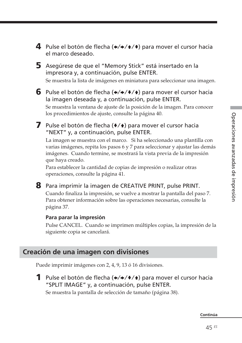 Creación de una imagen con divisiones | Sony DPP-EX5 Manual del usuario | Página 45 / 88