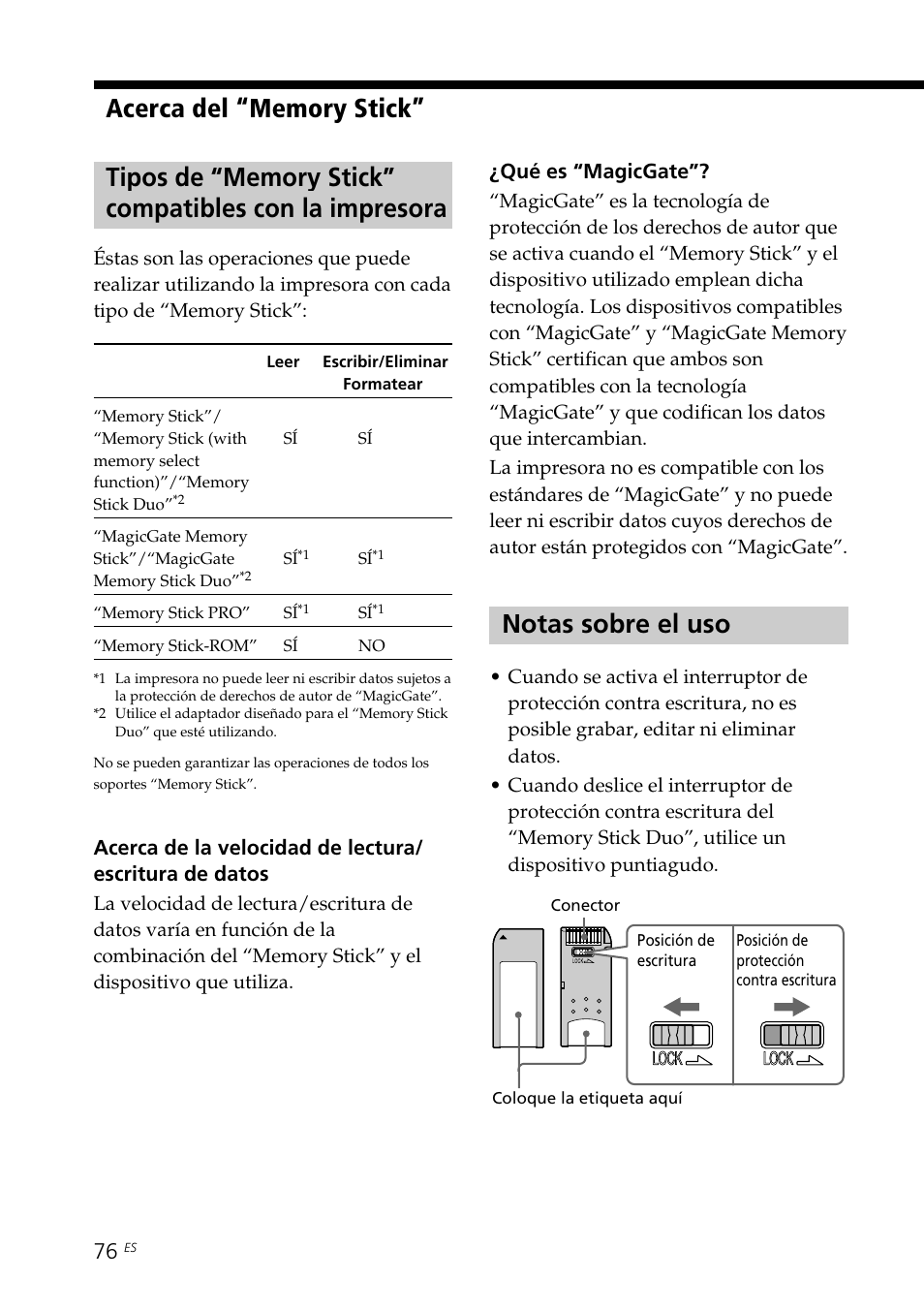 Notas sobre el uso, Qué es “magicgate | Sony DPP-EX5 Manual del usuario | Página 76 / 88