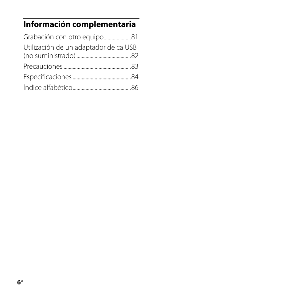 Información complementaria | Sony ICD-SX57 Manual del usuario | Página 6 / 92