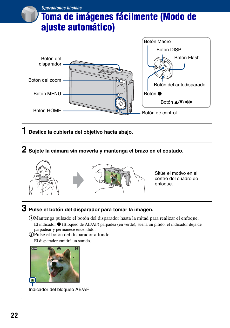 Operaciones básicas, Dor (22) | Sony DSC-T100 Manual del usuario | Página 22 / 123