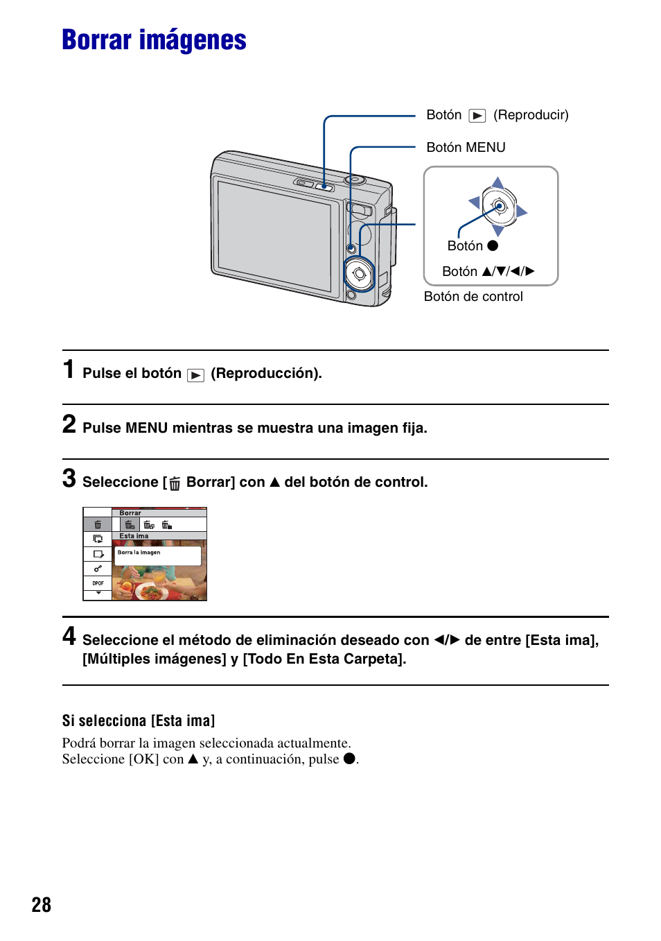 Borrar imágenes | Sony DSC-T100 Manual del usuario | Página 28 / 123