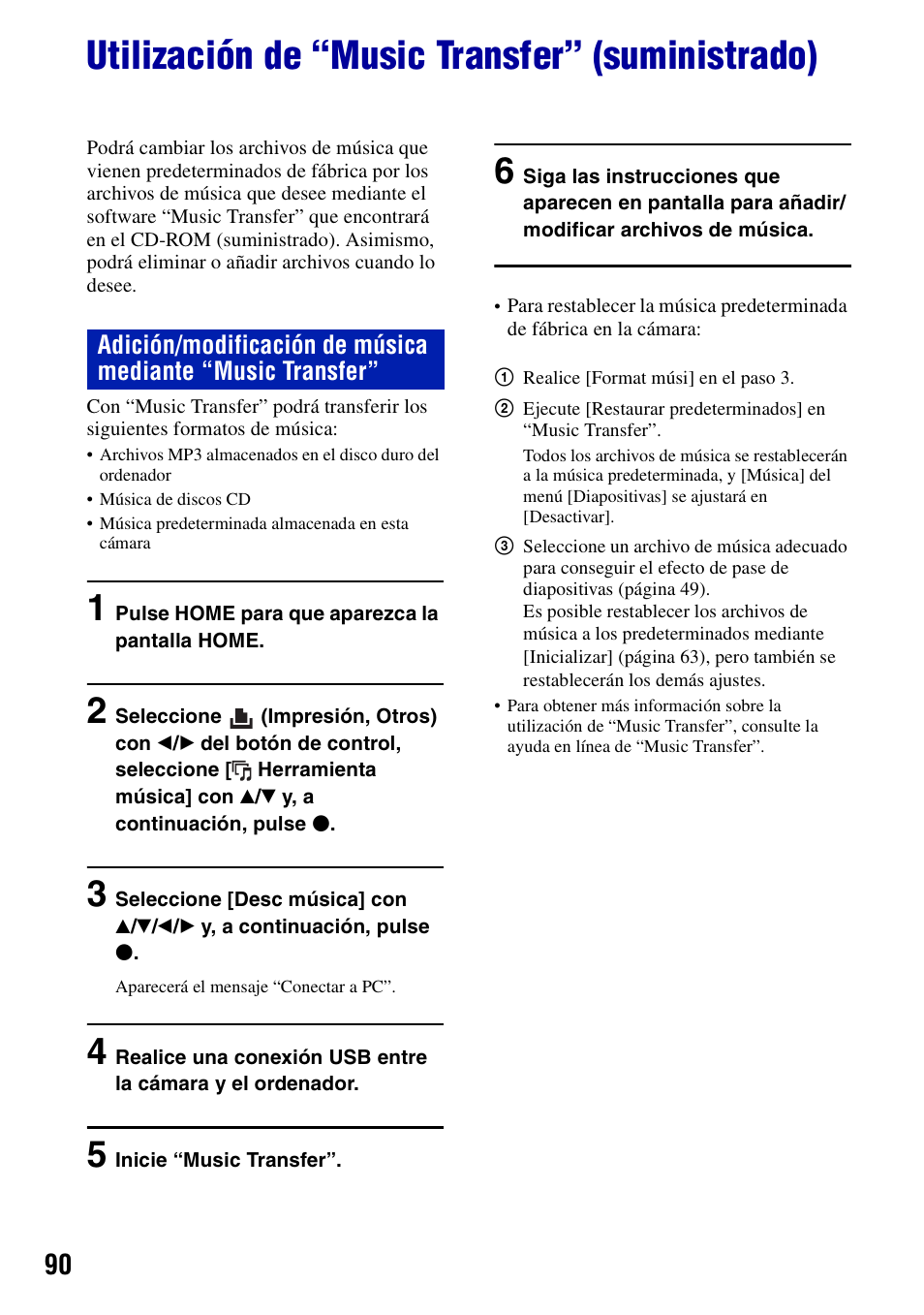 Utilización de “music transfer” (suministrado) | Sony DSC-T100 Manual del usuario | Página 90 / 123