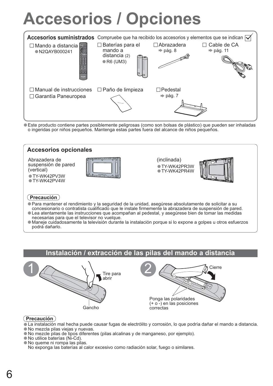 Accesorios / opciones | Panasonic TH37PV80PA Manual del usuario | Página 6 / 48