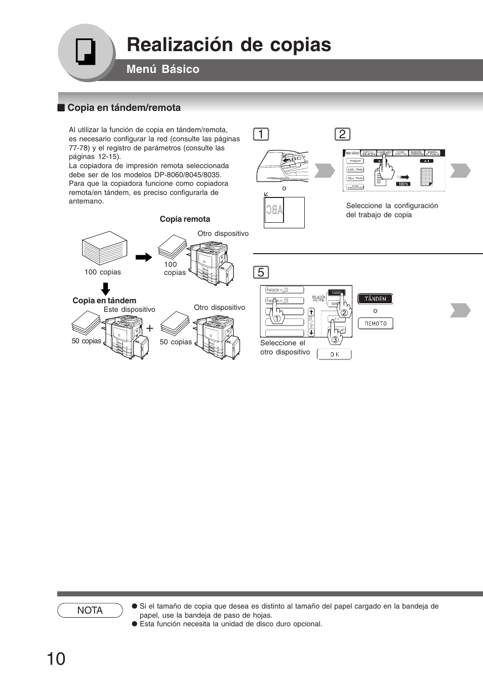 Copia en tándem/remota, Realización de copias, Menú básico | Panasonic DP8035 Manual del usuario | Página 10 / 92