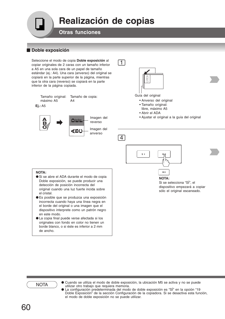 Doble exposición, Realización de copias, Otras funciones | Panasonic DP8035 Manual del usuario | Página 60 / 92