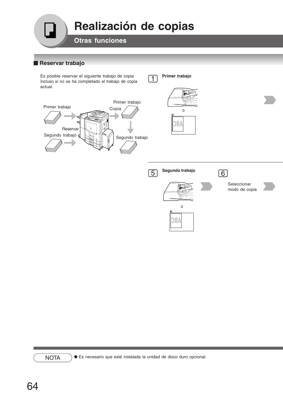 Reservar trabajo, Realización de copias, Otras funciones | Panasonic DP8035 Manual del usuario | Página 64 / 92