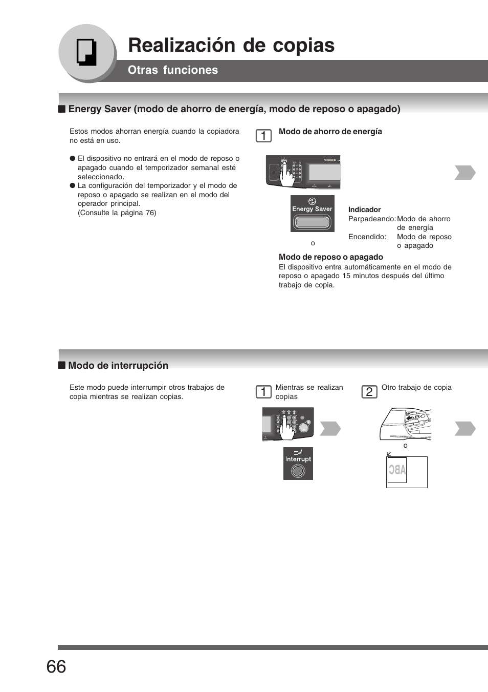 Modo de interrupción, Realización de copias, Otras funciones | Panasonic DP8035 Manual del usuario | Página 66 / 92