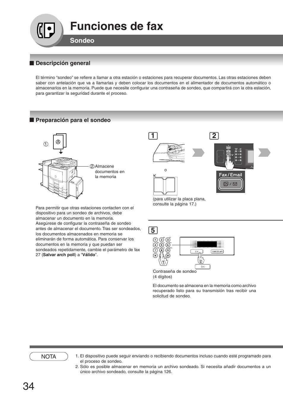 Sondeo, Descripción general, Preparación para el sondeo | Funciones de fax | Panasonic DP8060 Manual del usuario | Página 34 / 196