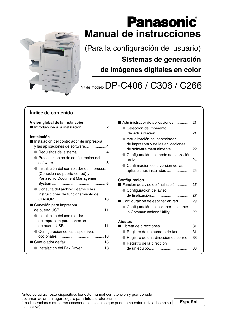 Panasonic DPC306 Manual del usuario | Páginas: 40
