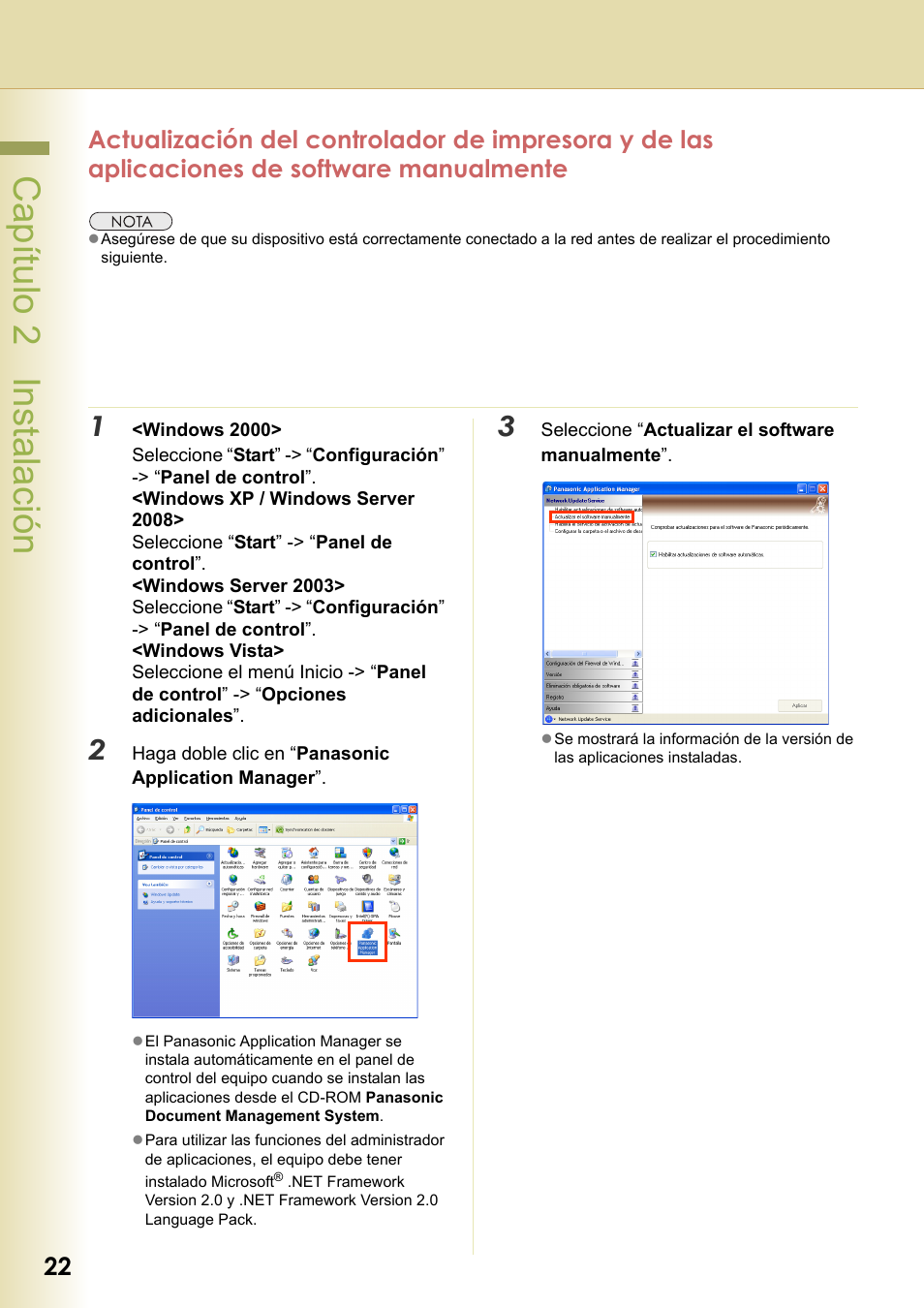 Capítulo 2 instalación | Panasonic DPC306 Manual del usuario | Página 22 / 40