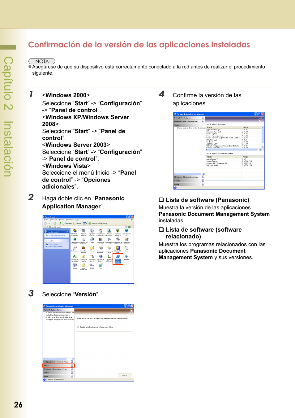 Capítulo 2 instalación | Panasonic DPC306 Manual del usuario | Página 26 / 40