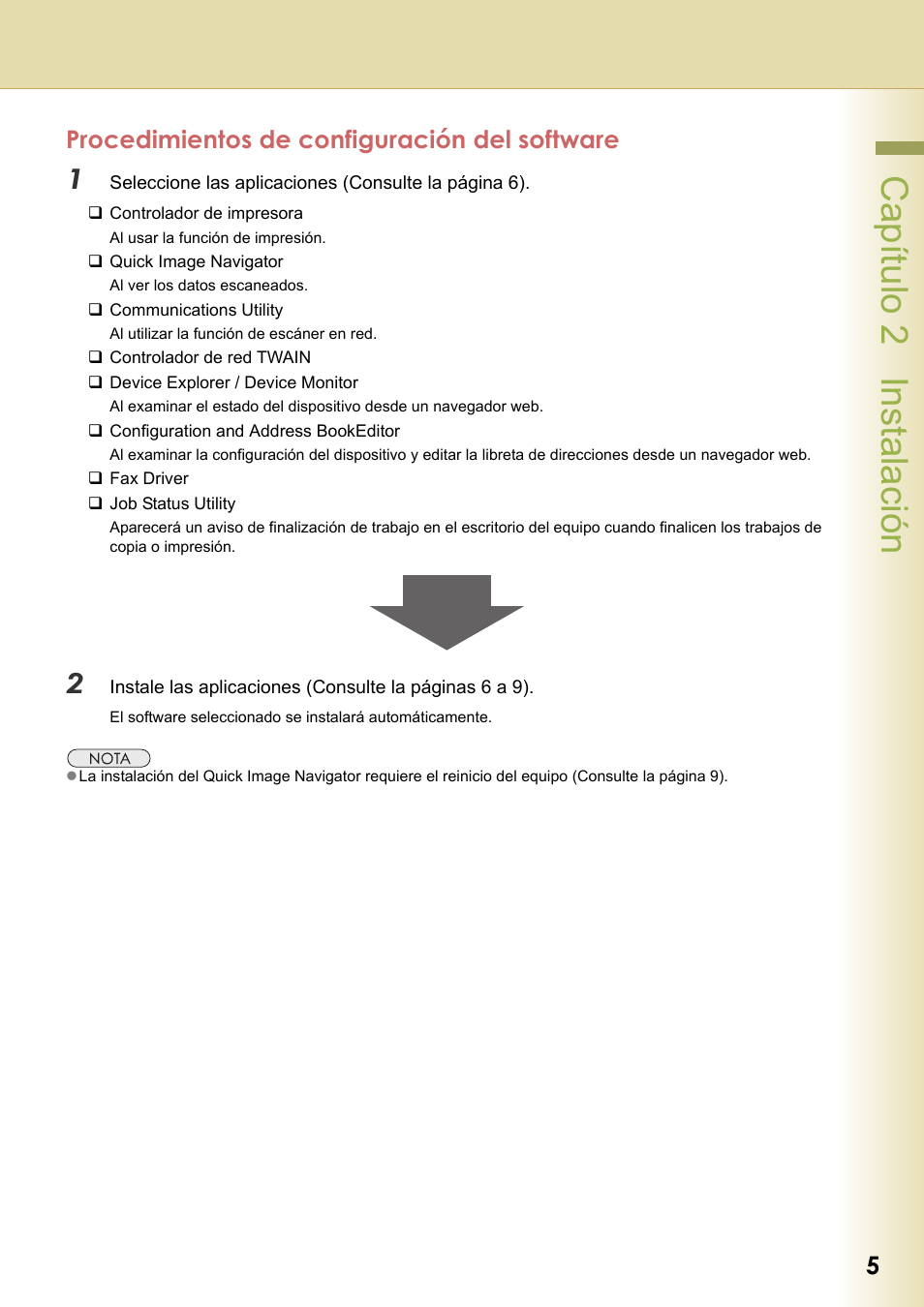 Procedimientos de configuración del software, Capítulo 2 instalación | Panasonic DPC306 Manual del usuario | Página 5 / 40