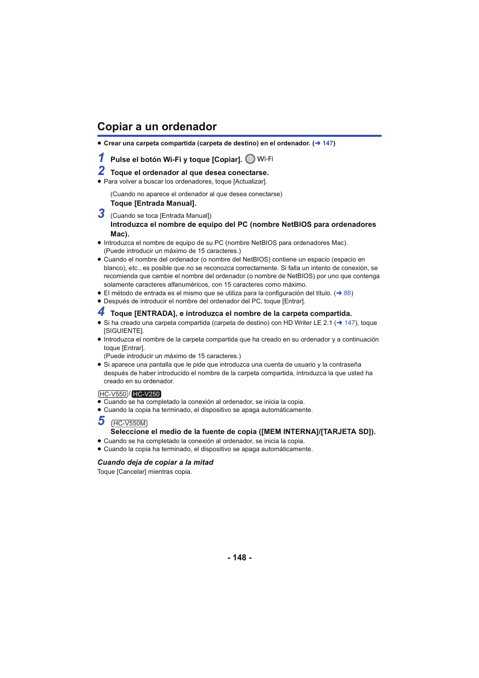Copiar a un ordenador | Panasonic HCV250EC Manual del usuario | Página 148 / 214